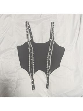 Hot Topic Black Crop Top with Lace and Eyelet Straps